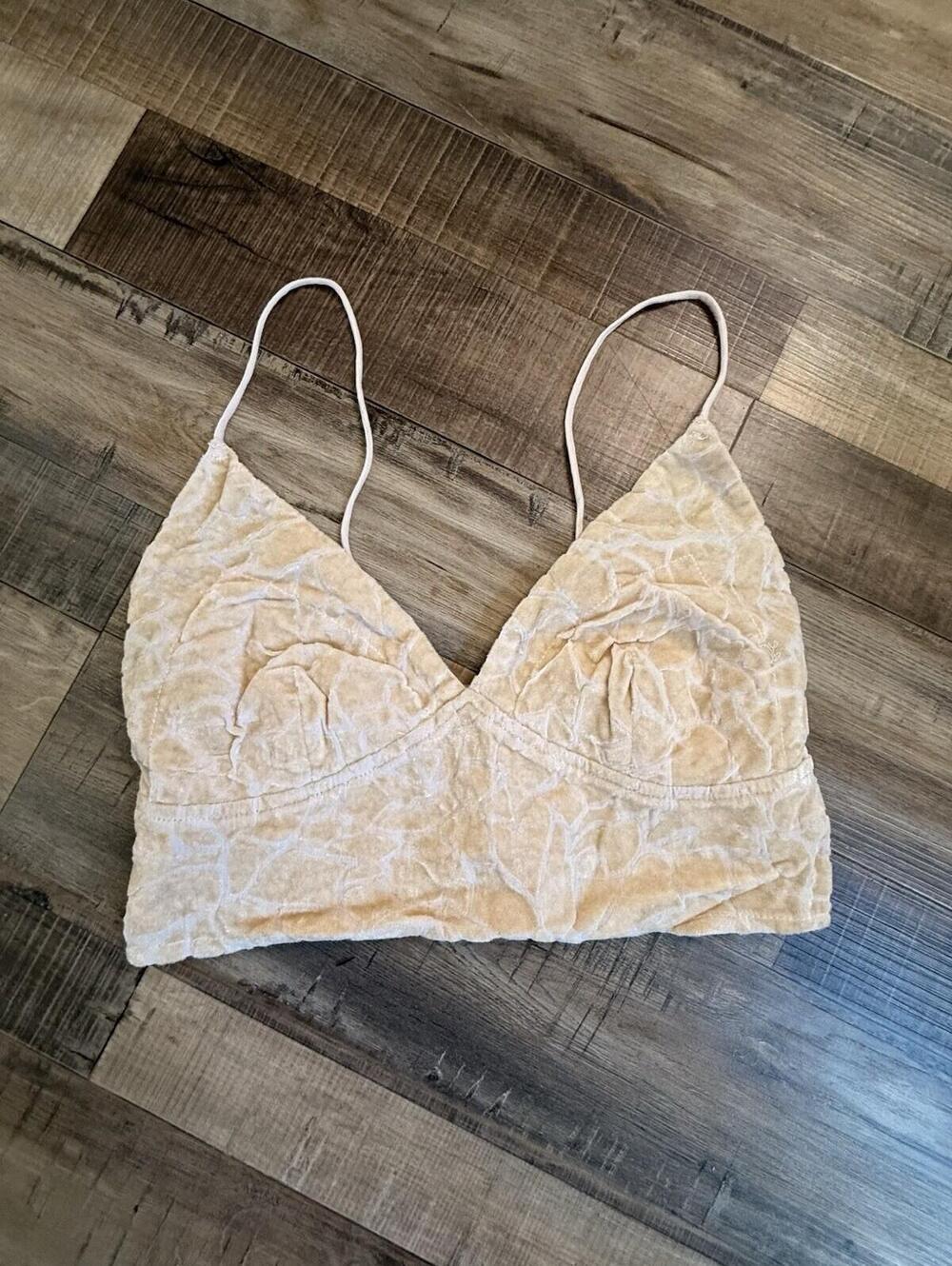 Free People Burnout Velvet Bralette Bra Pale Pink Lingerie Layering Sz XS‎